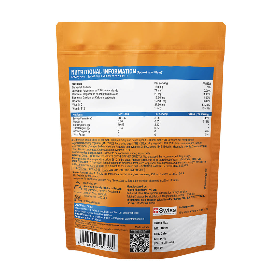 Fast&Up Reload - Zero Sugar Instant Hydration Sticks - Orange