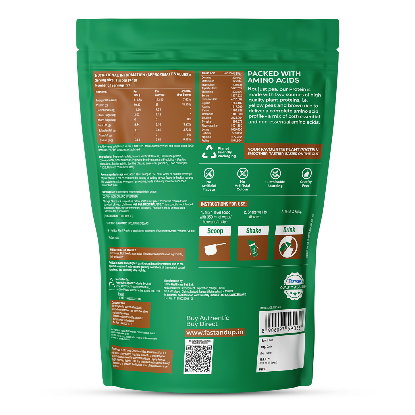 Fast&Up Plant Protein Rich Chocolate - 1kg pouch+ Plant Protein Cookies Cream- 1kg Pouch