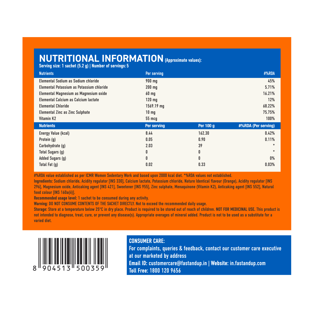Fast&Up Reload Salts + High Sodium Electrolyte Mix - Orange 5's