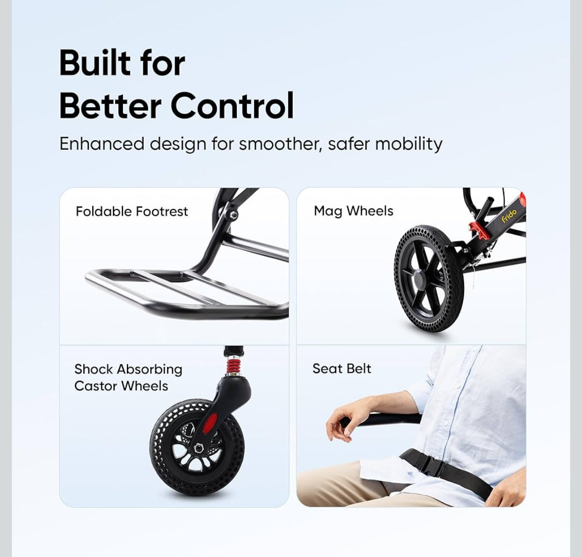 Frido Travel Plus Foldable Wheelchair with Lightweight 10.5 kg Durable Frame, Designed for Easy Portability and Comfort | Ideal for Seniors, Patients and Travel Use | Compact and Easy to Store