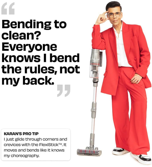 NUUK REN PRO Cordless Stick Vacuum Cleaner | 34 kPa Powerful Suction with Up to 2× Performance | Adaptive Suction Technology | Up to 60 Minutes Runtime | 180° Flexistick™ Bending Design | 8 Attachments for Complete Home Cleaning | MultiCyclone HEPA Filter