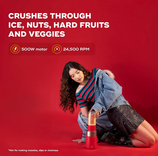 NUUK KRUSH Blender Mixer Grinder | 500W High-Speed Personal Blender with 24,500 RPM | 6-Blade Design | Compact Mixer for Kitchen, Office & Fitness Use | BPA-Free 460 ml Go Jar™ | Durable Titanium Alloy Construction