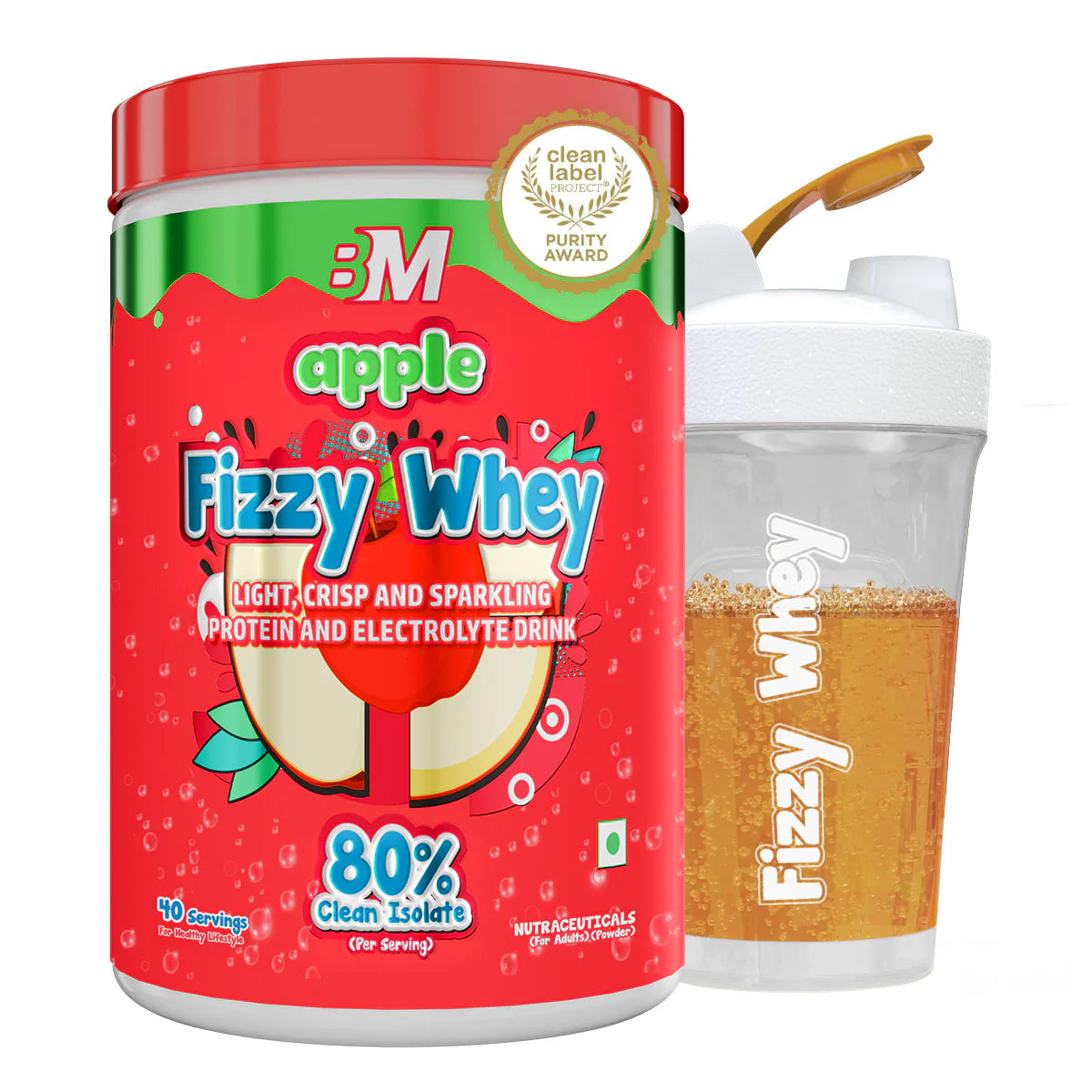 Big Muscles FIZZY WHEY APPLE 600g + FREE SHAKER