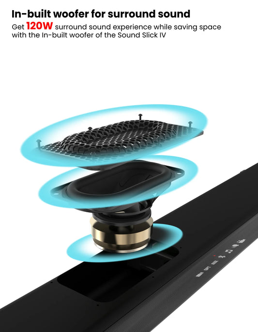 Portonics Sound Slick IV
120W Speaker | LED Display | 3 EQ Modes | Sleek Remote Control