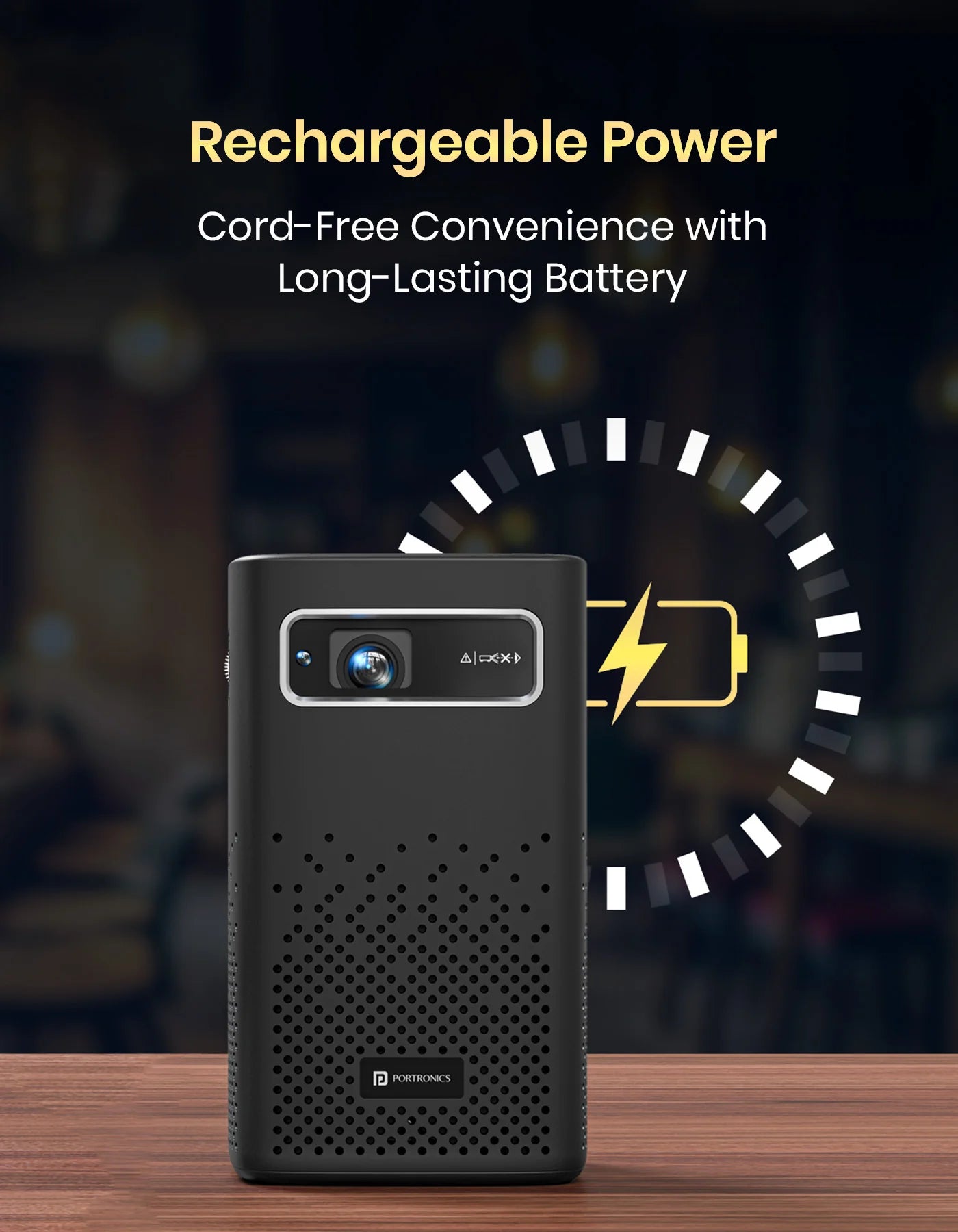 Portonics Pico 13
4K UHD Support | 3500 Lumens | Rechargeable | DLP Technology