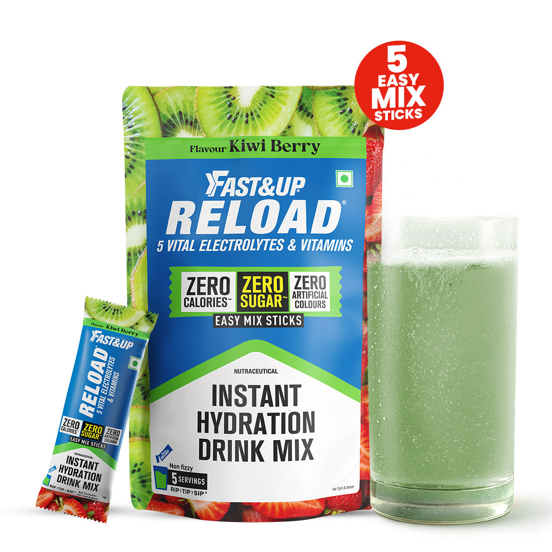 Fast&Up Reload Zero Sugar Instant Hydration Sticks- Kiwi Berry