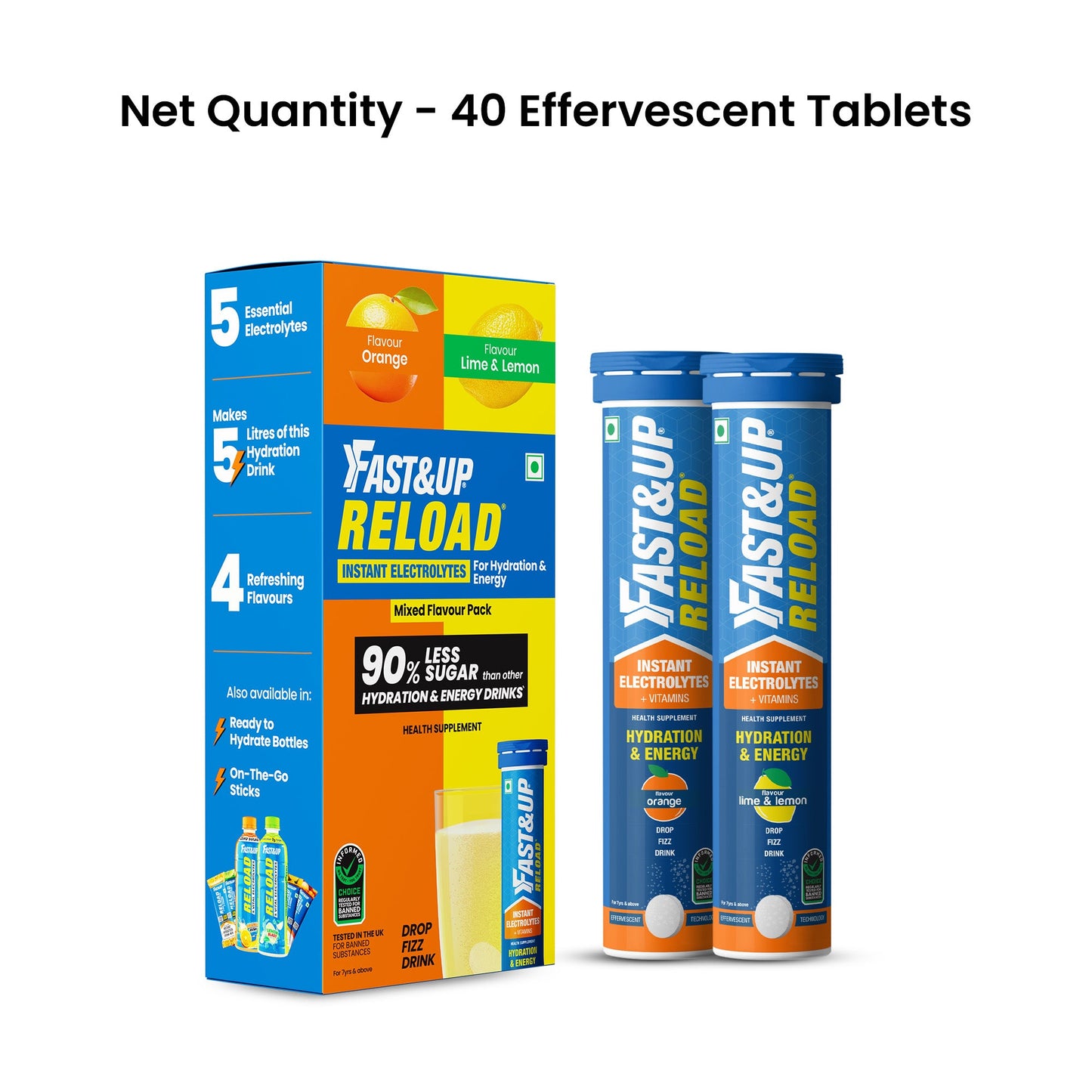 Fast&Up Reload Low Sugar  Assorted 2's- Lime and Lemon + Orange