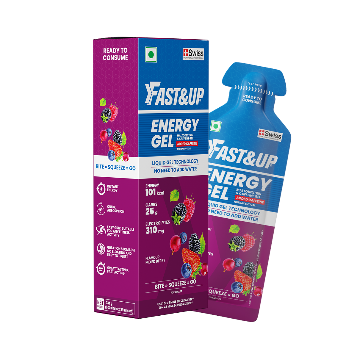 Fast&Up Energy Gel - Caffeinated - Mixed Berry