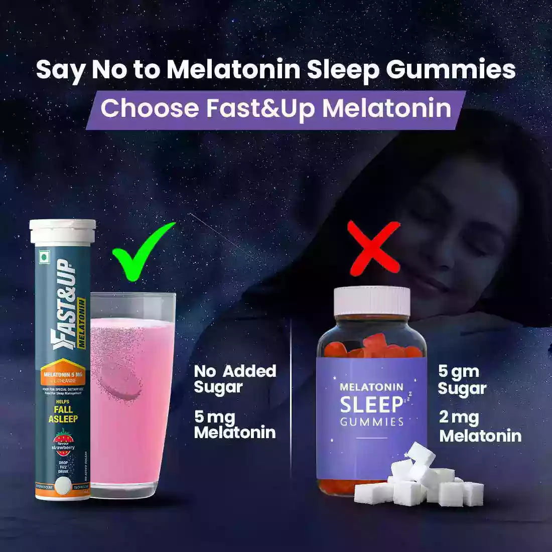 Fast&Up Fastest Acting 5 mg Melatonin with No Added Sugar - Strawberry