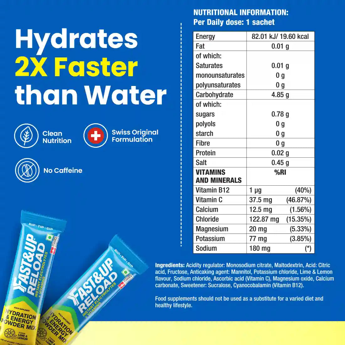 Fast&Up Reload - Low Sugar Instant Hydration Sticks - Lime & Lemon