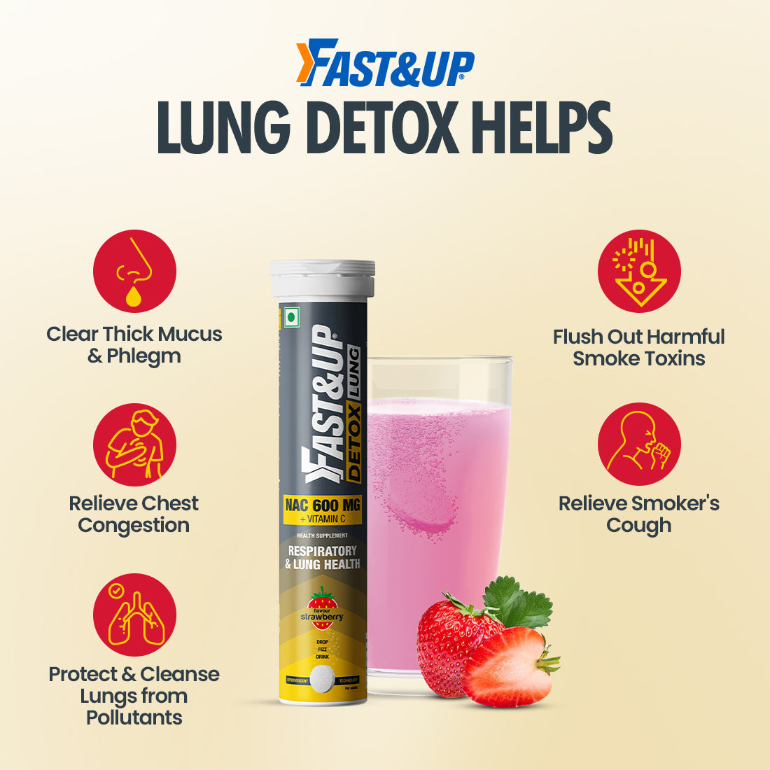Fast&Up Daily Lung Cleanser with NAC + Vit. C - Strawberry