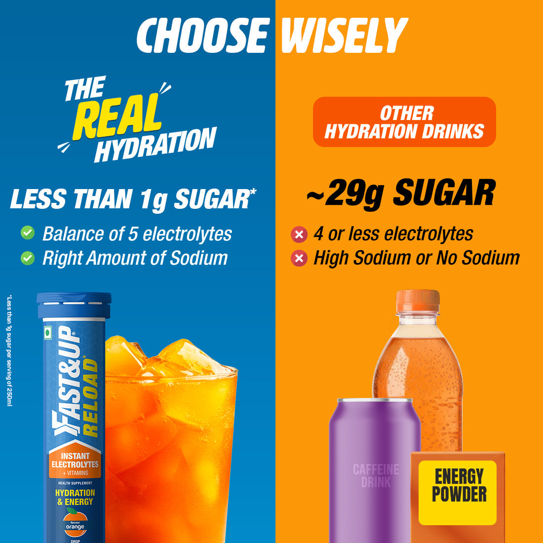 Fast&Up Reload Low Sugar Instant Hydration Drink - Orange