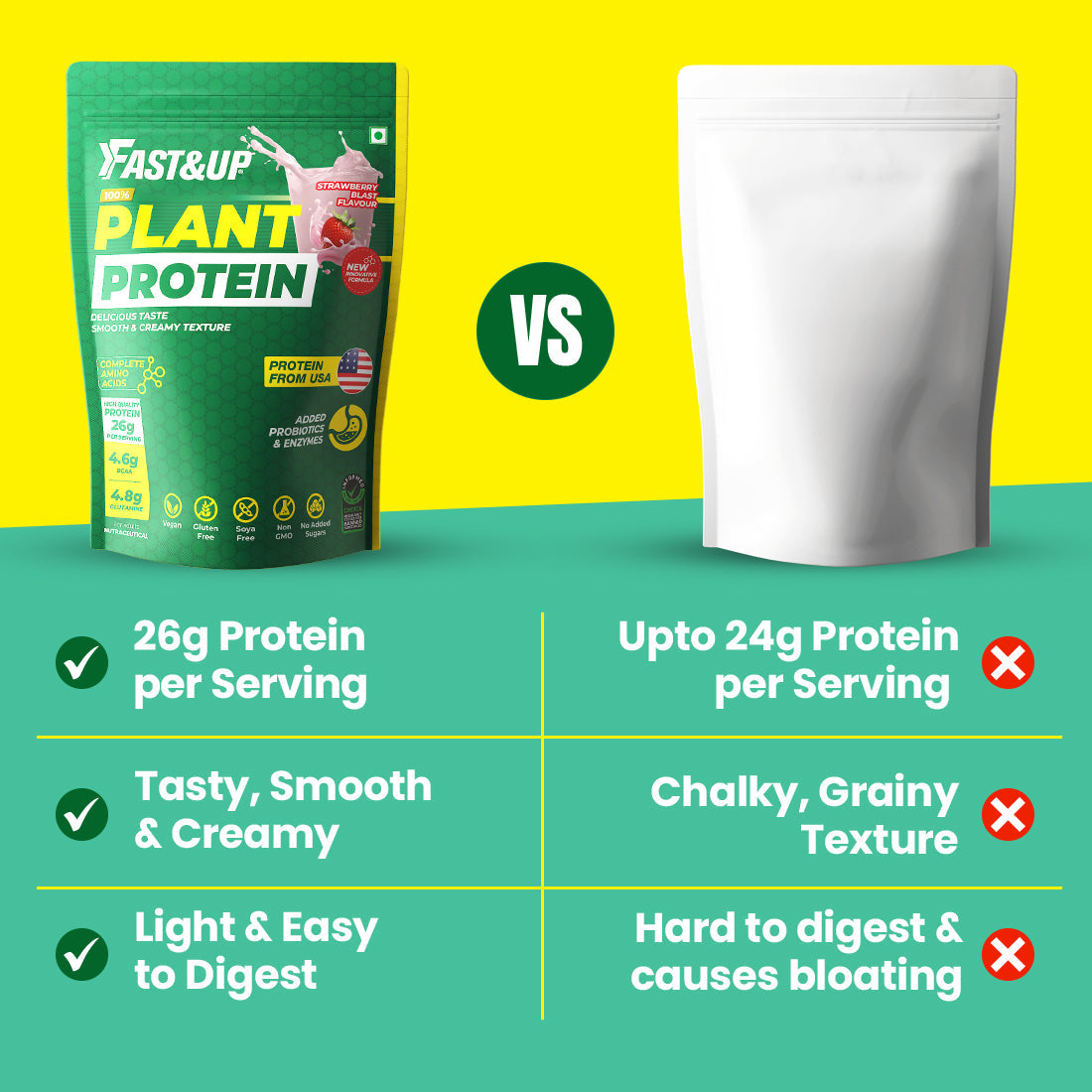 Fast&Up Plant Protein - Strawberry Blast - 25 Servings