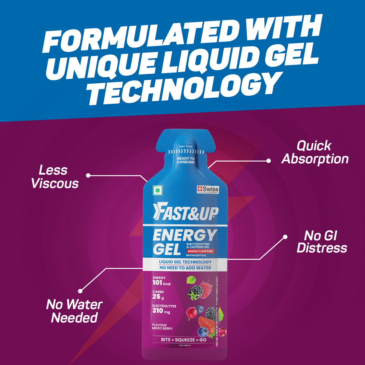 Fast&Up Energy Gel - Caffeinated - Mixed Berry