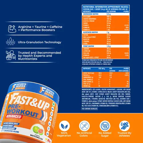 Fast&Up Pre Workout - Orange Flavour - 30 Servings