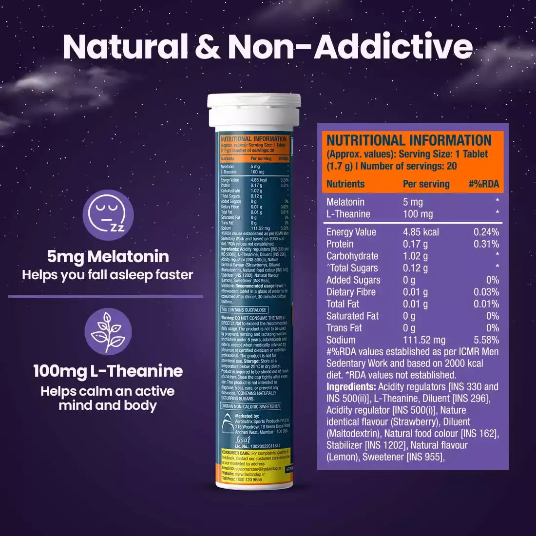 Fast&Up Fastest Acting 5 mg Melatonin with No Added Sugar - Strawberry