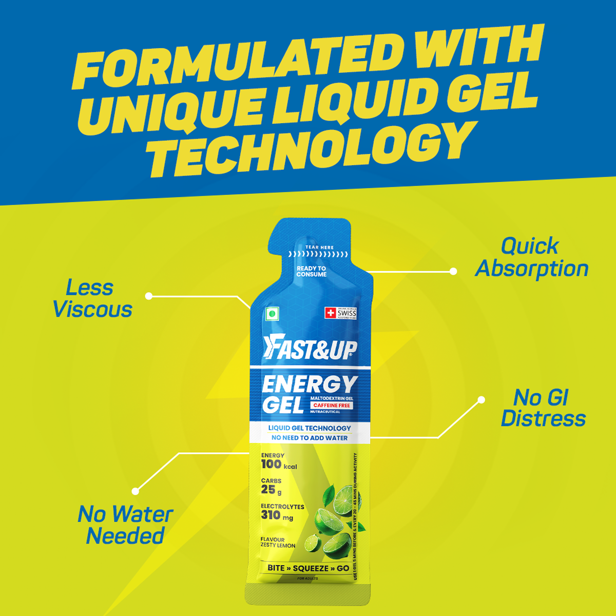 Fast&Up Energy Gel - Non Caffeinated - Zesty Lemon