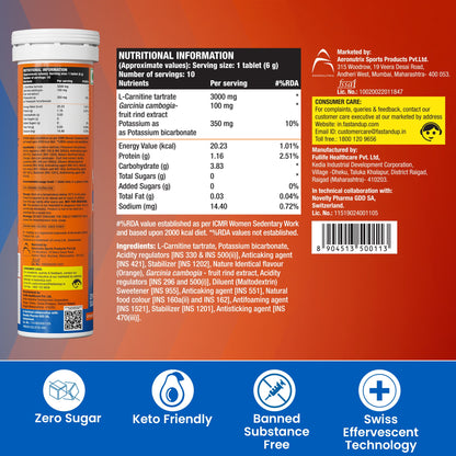 Fast&Up L-Carnitine 3000mg for Weight Loss - Orange