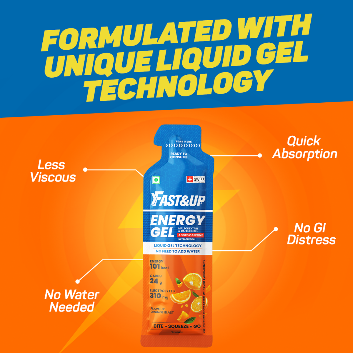 Fast&Up Energy Gel - Caffeinated - Orange Blast