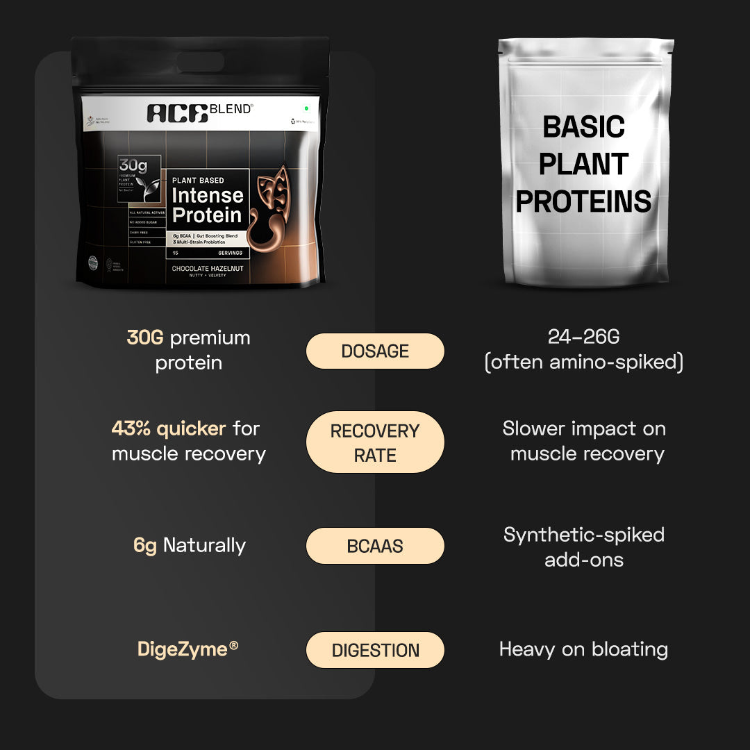 Ace Blend Intense 30G Plant Protein, Muscle Growth, No Added Sugar, Chocolate Hazelnut (15 Servings)