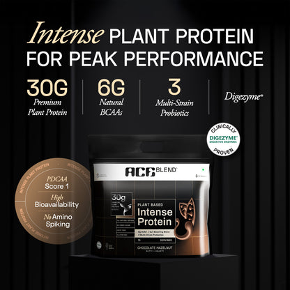 Ace Blend Intense 30G Plant Protein, Muscle Growth, No Added Sugar, Chocolate Hazelnut (30 Servings)