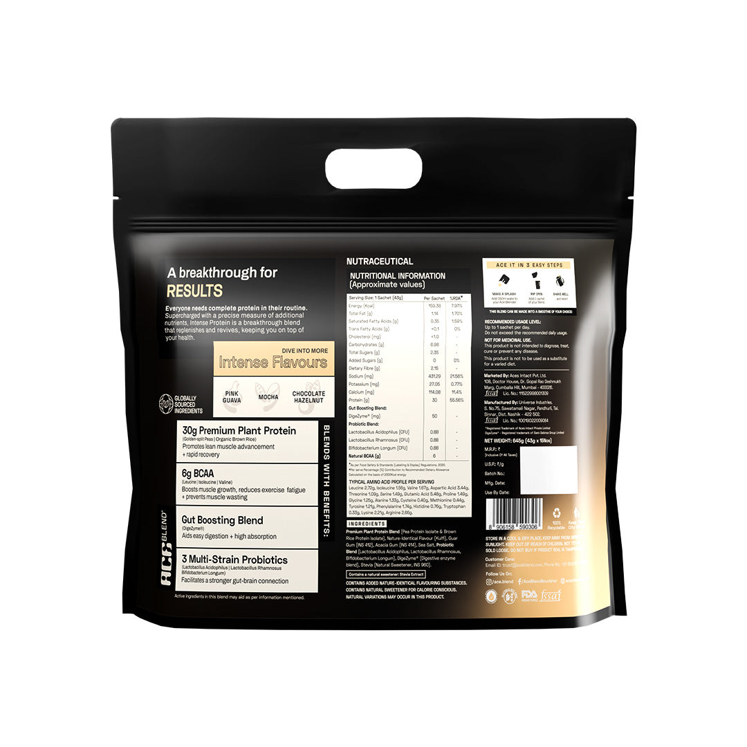 Ace Blend Intense 30G Plant Protein, Muscle Growth & Recovery, No Added Sugar, Kulfi (30 Servings)