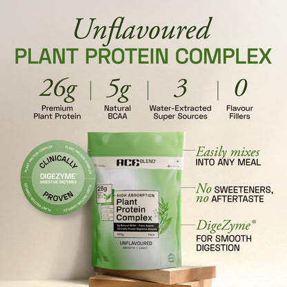 Ace Blend Unflavoured Plant Protein Triple Complex, 26G Protein per Serving, Gut Friendly | 500 g