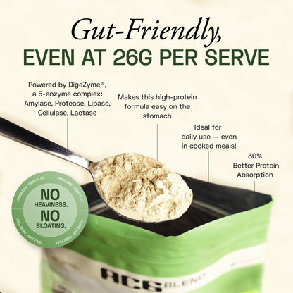 Ace Blend Unflavoured Plant Protein Triple Complex, 26G Protein per Serving, Gut Friendly | 500 g