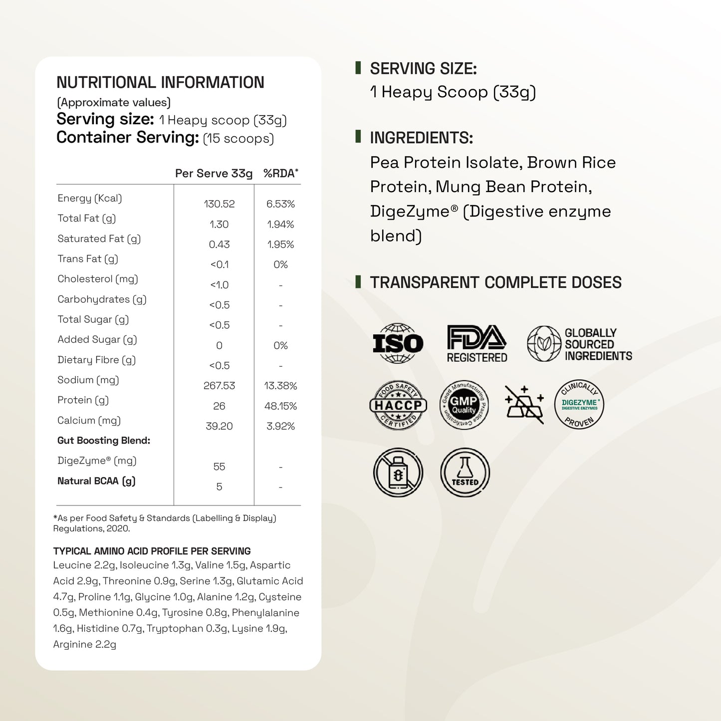 Ace Blend Unflavoured Plant Protein Triple Complex, 26G Protein per Serving, Gut Friendly | 500 g