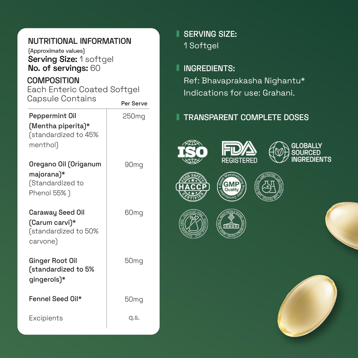 Ace Blend IBS Gastro Pro, With 5 Ayurvedic Gut-Healing Oils, Relieves Bloating & Gas (60 Softgels)