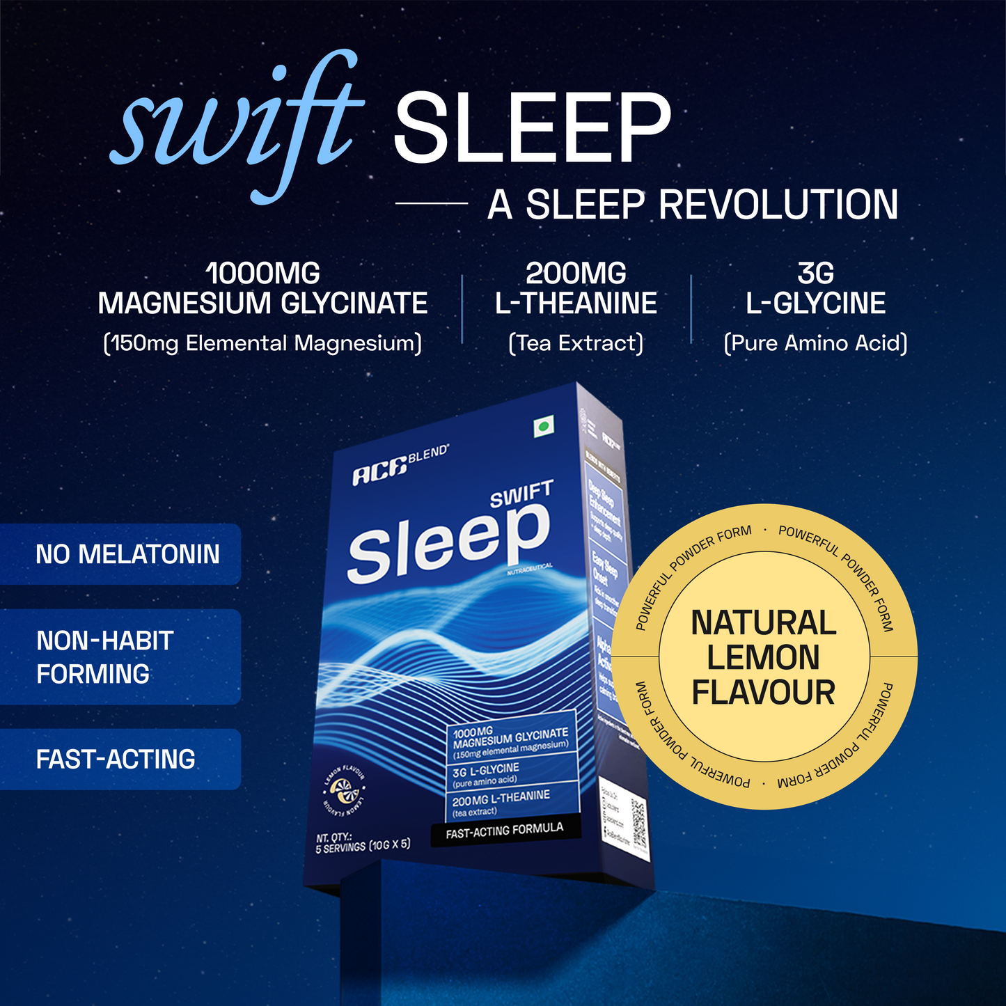 Ace Blend Swift Sleep, Natural Sleep Supplement With Magnesium, L-Theanine And Glycine  (5 Servings)