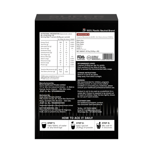 Ace Blend Rise Creatine Monohydrate, Ultra-Fine & Fast Absorbing, Recovery Support (30 Servings)
