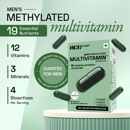 Ace Blend Methylated Multivitamin for Men, Supports Immunity, Focus & Heart Health (60 Capsules)