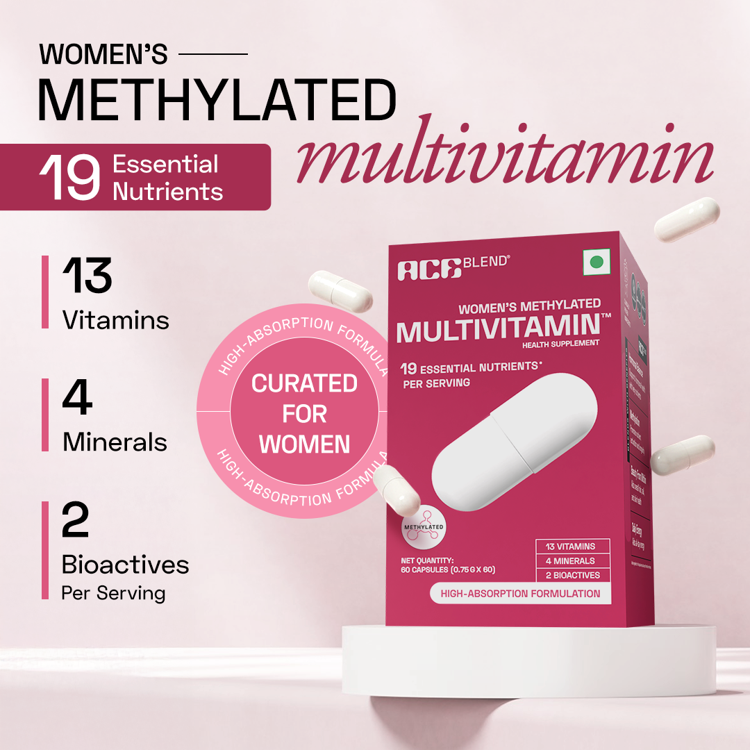 Ace Blend Methylated Multivitamin for Women, Supports Immunity, Focus & Heart Health (60 Capsules)