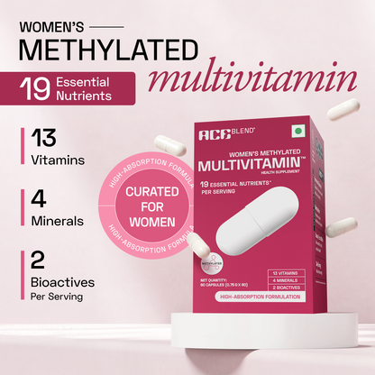 Ace Blend Methylated Multivitamin for Women, Supports Immunity, Focus & Heart Health (60 Capsules)