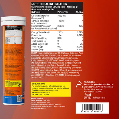 Fast&Up L-Carnitine 3000mg for Weight Loss - Mango