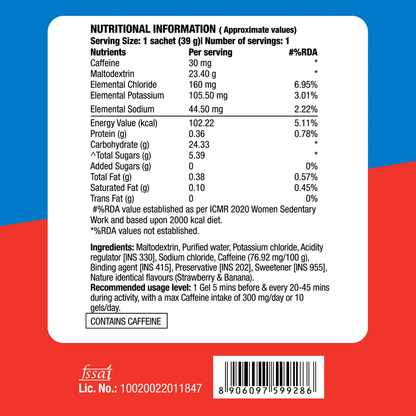 Fast&Up Energy Gel Strawberry Banana Caffeinated 39g Pack of 6 + Energy Gel Mango Passion Caffeinated 39g Pack of 6