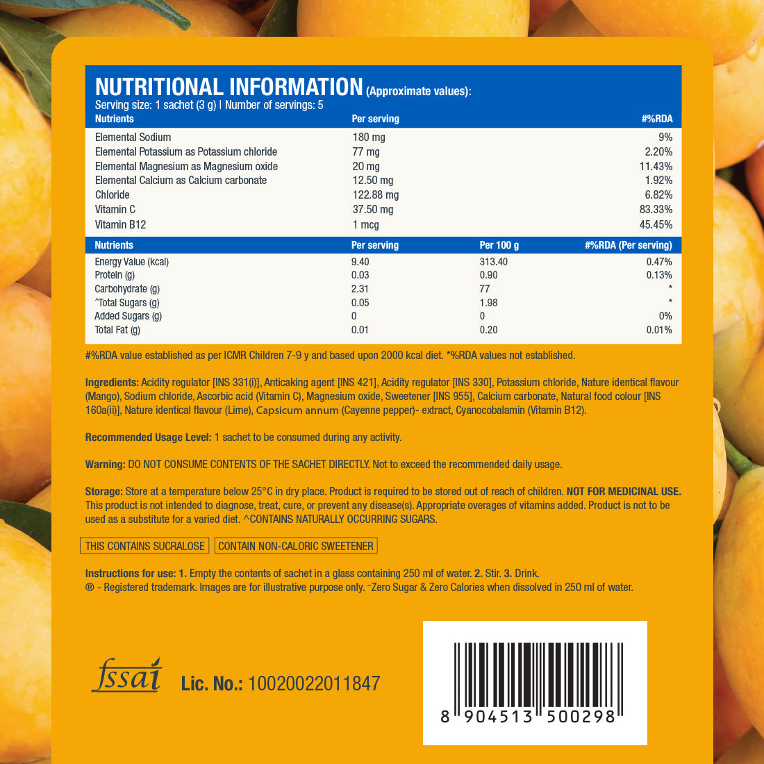 Fast&Up Reload Zero Sugar Instant Hydration Sticks- Mango Samba