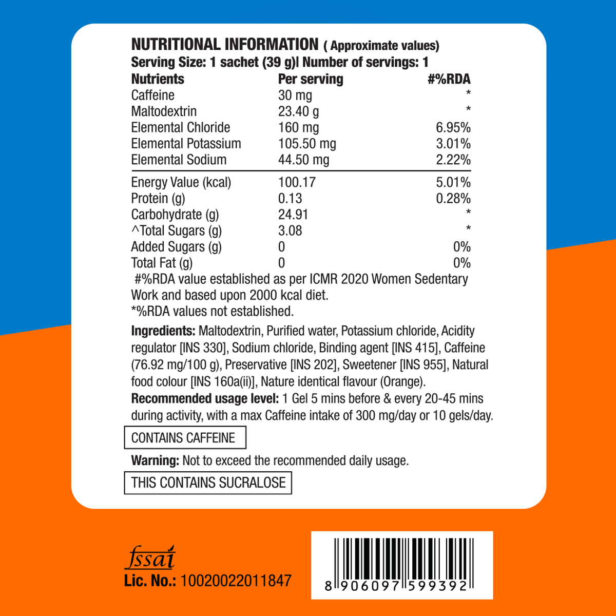 Fast&Up Energy Gel - Caffeinated - Orange Blast