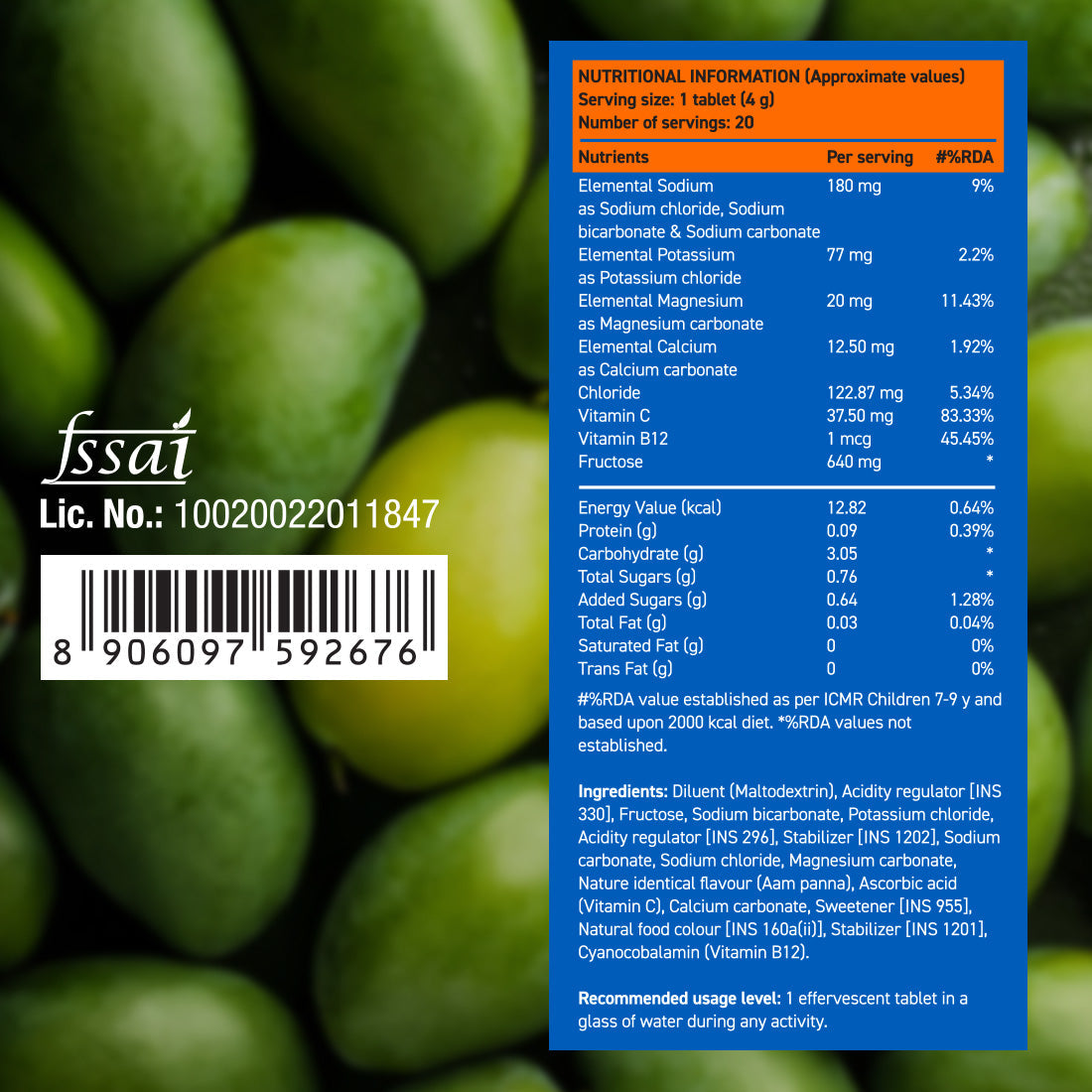 Fast&Up Reload Low Sugar Instant Hydration Drink - Aam Panna