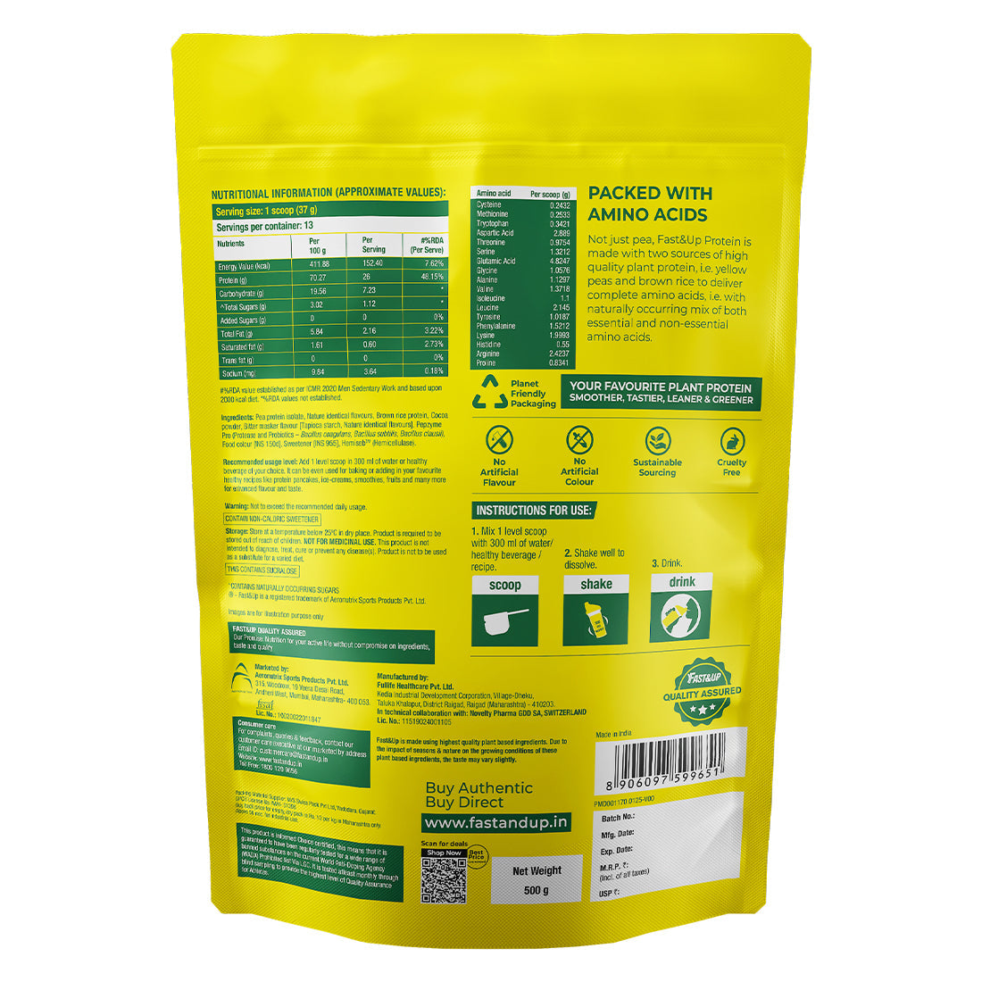 Fast&Up Plant Protein - Rich Chocolate – 500gms