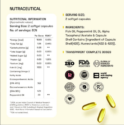 Ace Blend Outshine Omega 3 Fish Oil,1650 Mg with 743 EPA & 528 DHA, No Fishy Burps (60 Softgels)