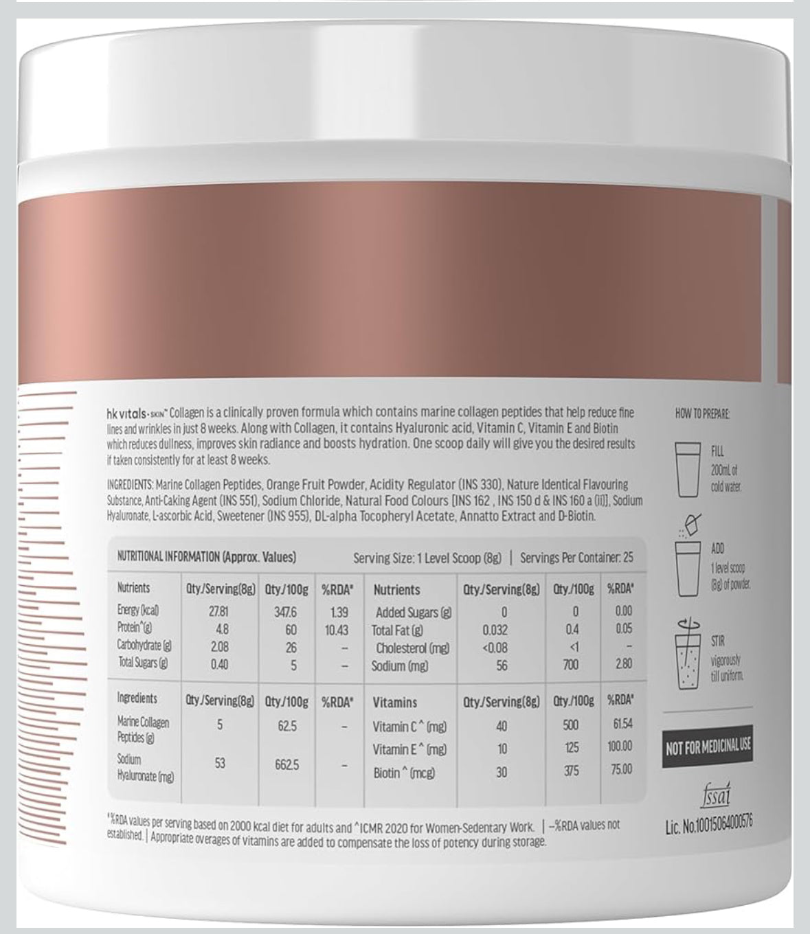 HK Vitals Skin Radiance Marine Collagen Supplement Powder | Collagen Peptides with Vitamins C & E | Supports Skin Glow & Elasticity | Orange Flavour