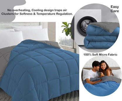 AYKA Reversible 220 GSM Microfiber Comforter for AC & Winter Use, Soft and Lightweight Blanket / Quilt / Dohar / Duvet | Ideal for King Size Double Bed (90 × 100 inches) | Grey & Med Blue