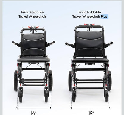 Frido Travel Plus Foldable Wheelchair with Lightweight 10.5 kg Durable Frame, Designed for Easy Portability and Comfort | Ideal for Seniors, Patients and Travel Use | Compact and Easy to Store