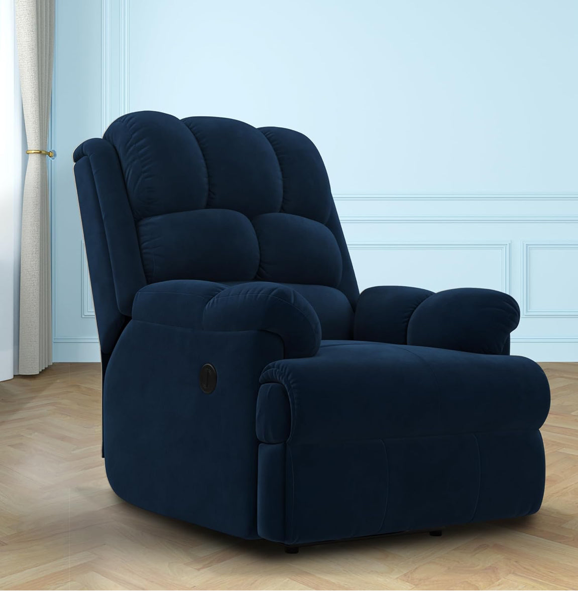 The Sleep Company Luxe Motorised 1-Seater Recliner Sofa with Recline, Rock and Revolve Functions, Powered by Patented SmartGRID® Technology and German-Engineered Mechanism | Superior Seating Comfort | Blue | Free Installation Included