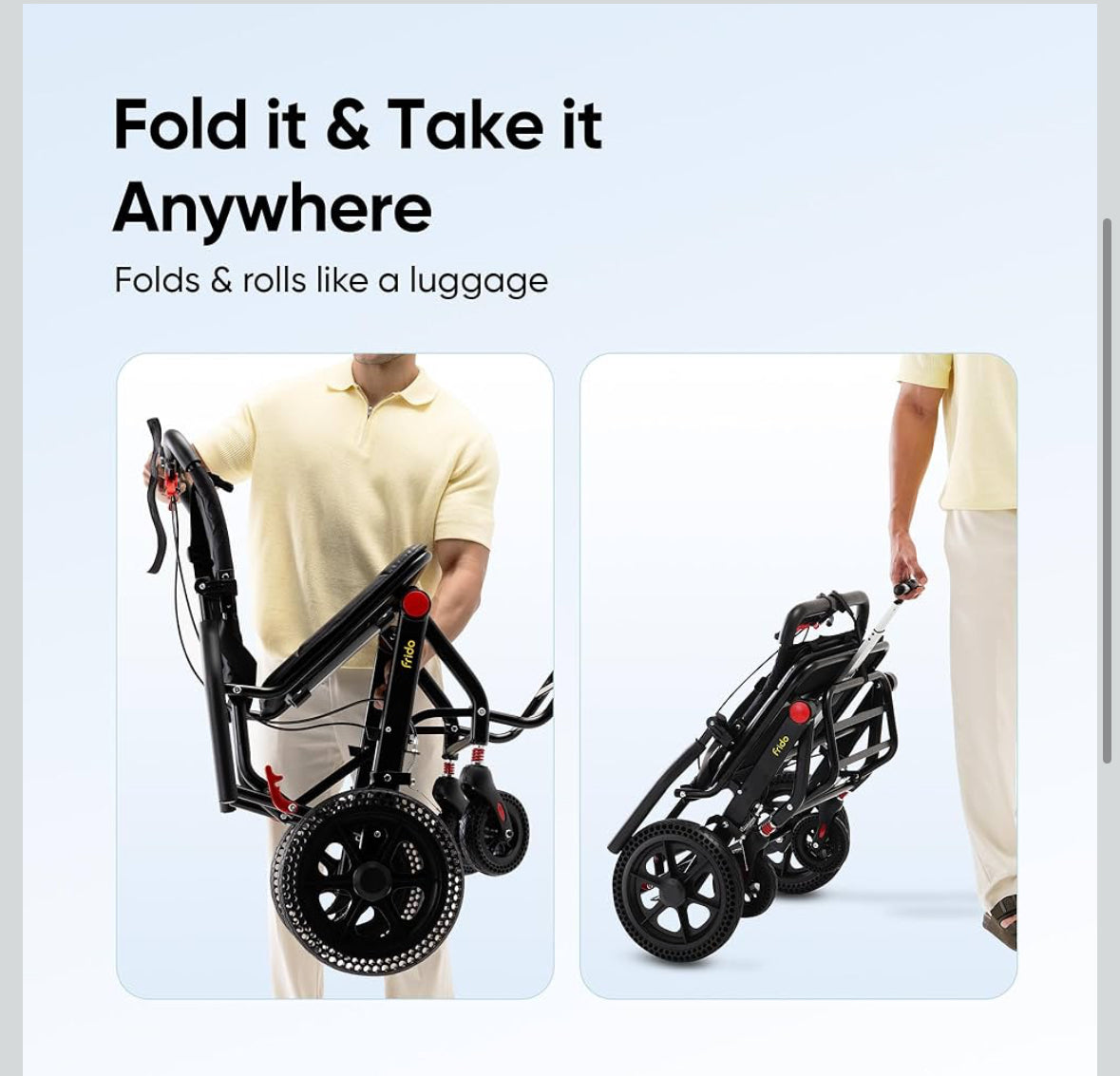 Frido Travel Plus Foldable Wheelchair with Lightweight 10.5 kg Durable Frame, Designed for Easy Portability and Comfort | Ideal for Seniors, Patients and Travel Use | Compact and Easy to Store