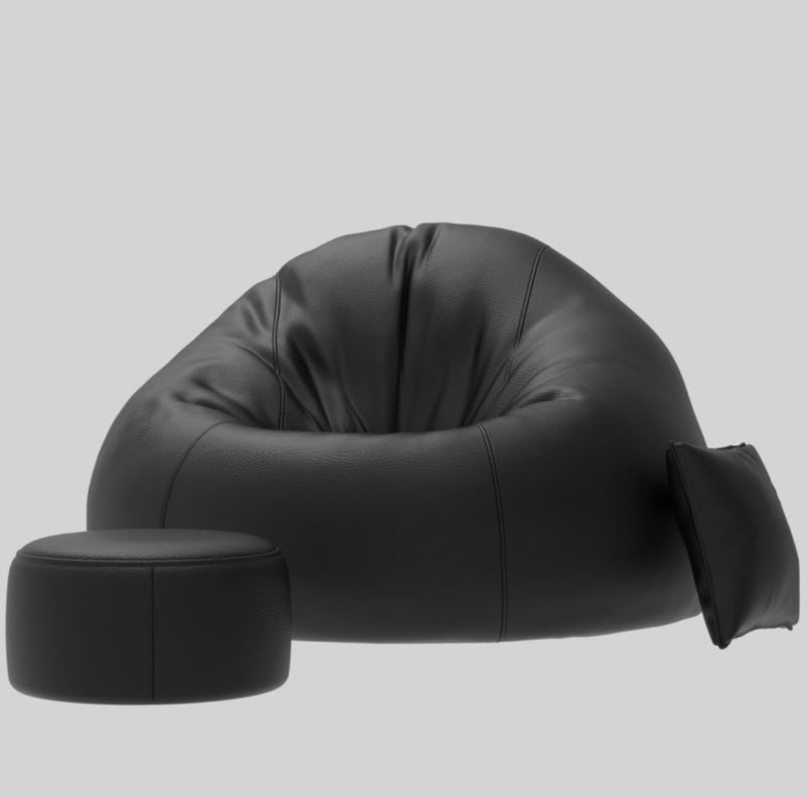 Biggie Bean Bag Chair (4XL) with Pre-Filled Beans, Includes Free Cushion and Footrest | Comfortable Bean Bag Sofa | Official Puffluxe Combo | Matching Colour: Black