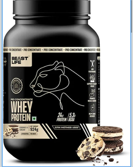 BeastLife Pro 100% Whey Protein Powder – Cookie & Cream (2 lbs) | 24g Protein & 5.3g BCAAs | Fast Absorption | Muscle Growth & Recovery | No Bloating | NABL Lab Certified