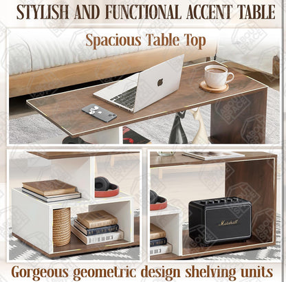 ABOUT SPACE Coffee Table for Living Room | Portable Wooden Centre Table with Storage & Open Shelf | DIY Easy-Assembly Furniture | Sofa Tea Table for Home & Office | White & Walnut (90 × 40 × 45 cm)